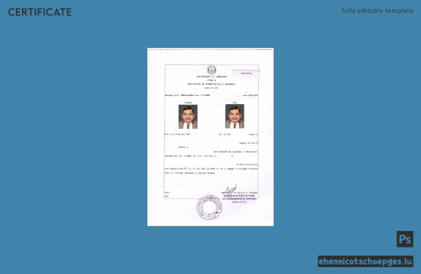 Beispiel einer Heiratsurkunde der Regierung von Tamil Nadu, Indien